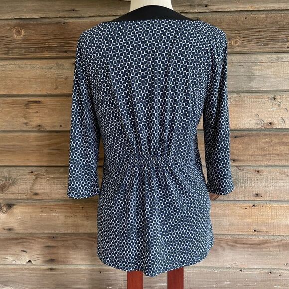 Nine West Navy Blue and White blouse Top Size L EUC - Picture 5 of 7